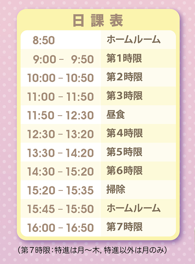 藤ノ花女子高等学校生徒の日課表